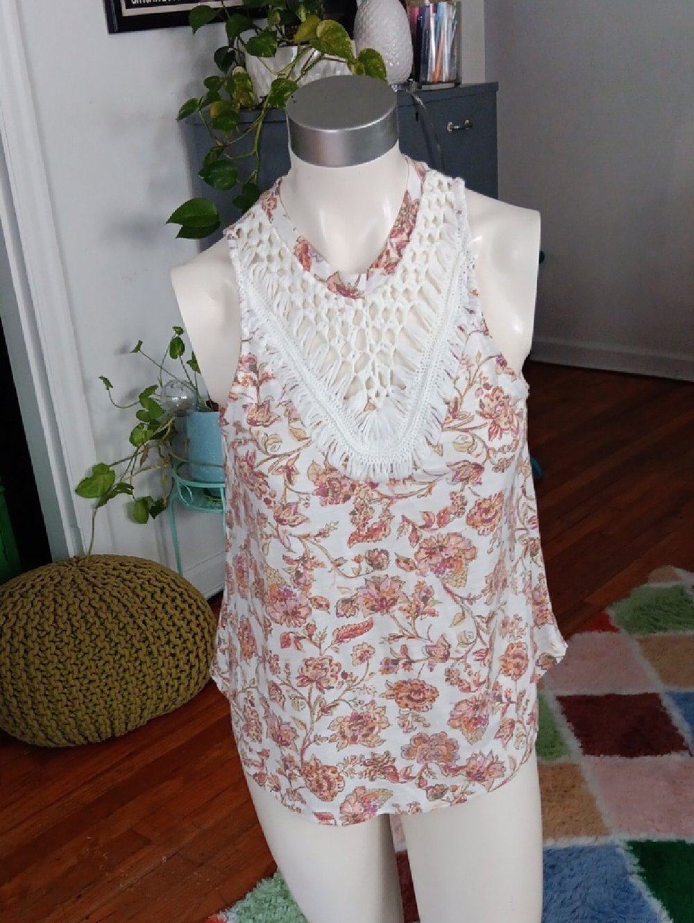 Maurices Floral Sleeveless Top with Crochet Detail